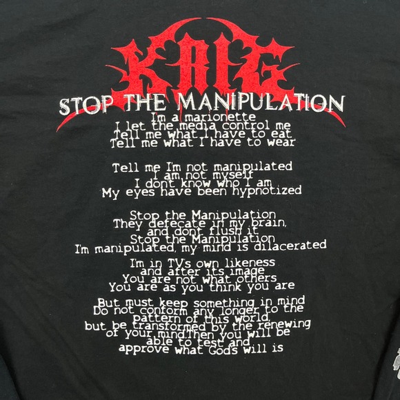 Krig Stop The Manipulation Band Tee Black Long Sleeve Graphic Shirt Death Metal - Picture 5 of 8
